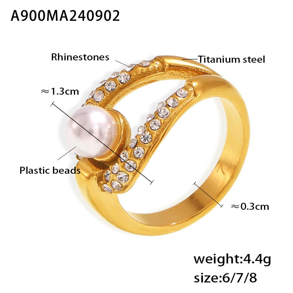 

Элегантное кольцо из титановой стали с кристаллами и искусственным жемчугом – стильный подарок для нее Size 8