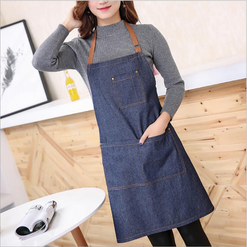 Anti-oil Denim Apron With Front Pocket Adjustable Neckband Waistline Sleeveless Apron for Home Kitchen Unisex Cooking Aprons