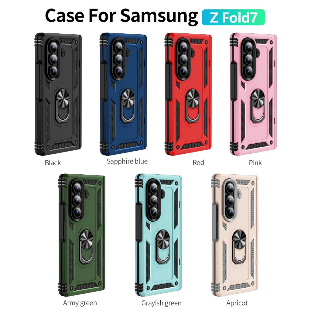 Armor Phone Case for Samsung Galaxy Z Fold 7 6 5 Fold7 Fold6 Fold5 Sockproof Ring Holder Hinge Protection Hard Plastic Cover