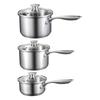 Stainless Steel Saucepan Set, 1 QT & 2 QT & 3 QT Saucepans with Glass Lids, Multipurpose Nonstick Stainless Steel Sauce Pot with Ergonomic Handle,