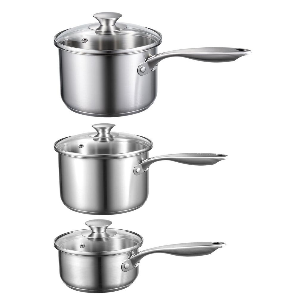 Stainless Steel Saucepan Set, 1 QT & 2 QT & 3 QT Saucepans with Glass Lids, Multipurpose Nonstick Stainless Steel Sauce Pot with Ergonomic Handle,
