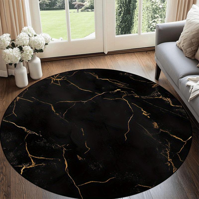 

Luxury Black Golden MarblePattern Round Shape Floor Mats Kitchen Hallway Runner Rug Bedroom Living Room Soft Carpet Non-slip Area Rug 60X60cm