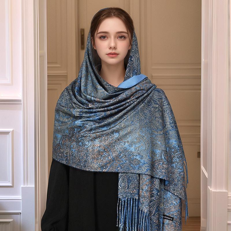 Imitation Cashmere Simple European Thorn Print Scarf Women'S Long Shawl, Versatile Clothing Fringed Scarf