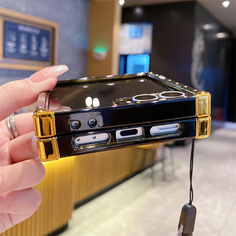 För Samsung Galaxy Z Flip 7 Lanyard Fodral, Ringstativ Plätering Blommigt Fodral för Galaxy Flip 7 Skyddande Coque