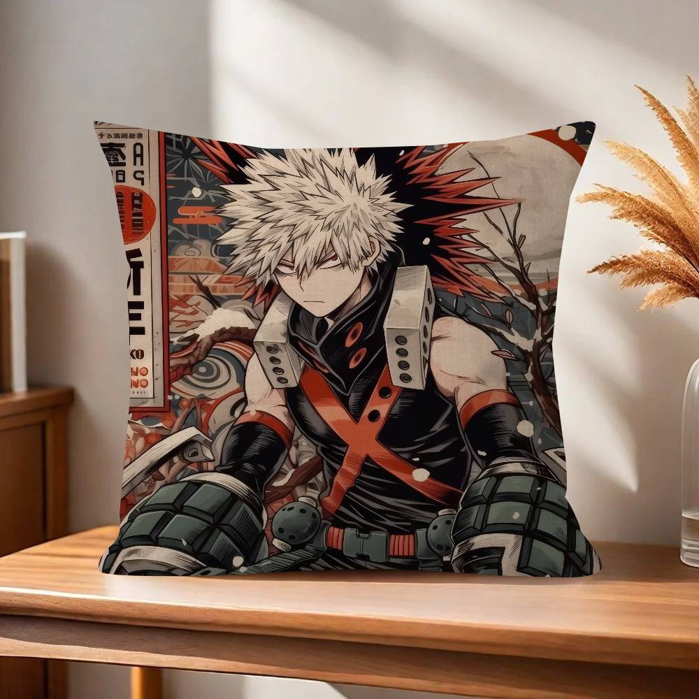 My Hero Academia Bakugou  Pillow Covers Cartoon Sofa Decorative Home Double-sided Printing Short Plush Cute Cushion Cover