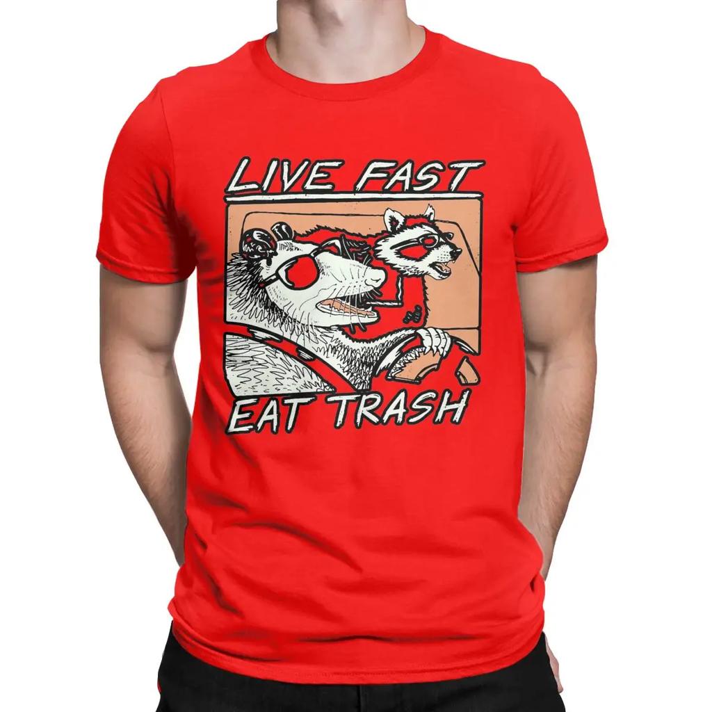 T-shirt Homme Raccoon Graphique Live Fast Eat Trash T-shirt Casual Manches Courtes Col Rond Coton 4XL Vêtements