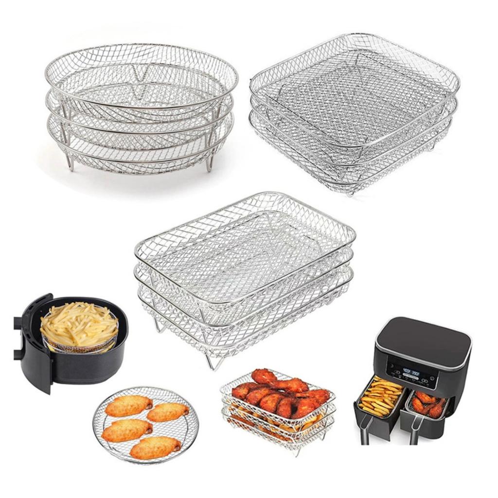 3-poziomowy stackowalny stojak do frytkownicy beztłuszczowej, stalowy stojak do gotowania do frytkownicy beztłuszczowej, wielowarstwowy stojak do dehydratora żywności z antypoślizgowymi nóżkami