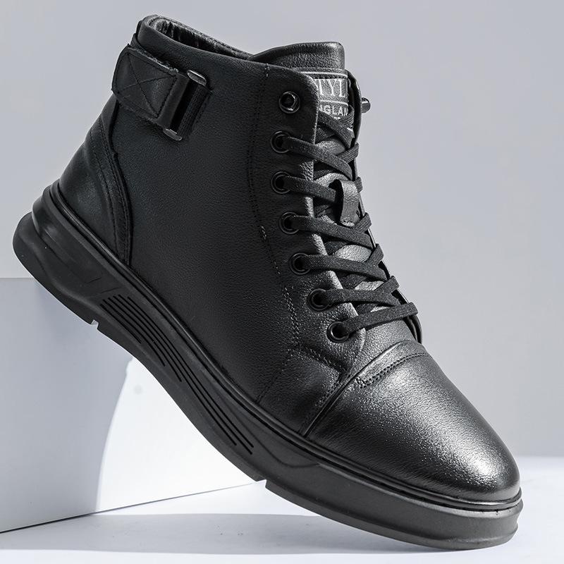 Winter new trend leather Martin boots men's high-top board shoes tooling British style velvet warm men's shoes short boots men