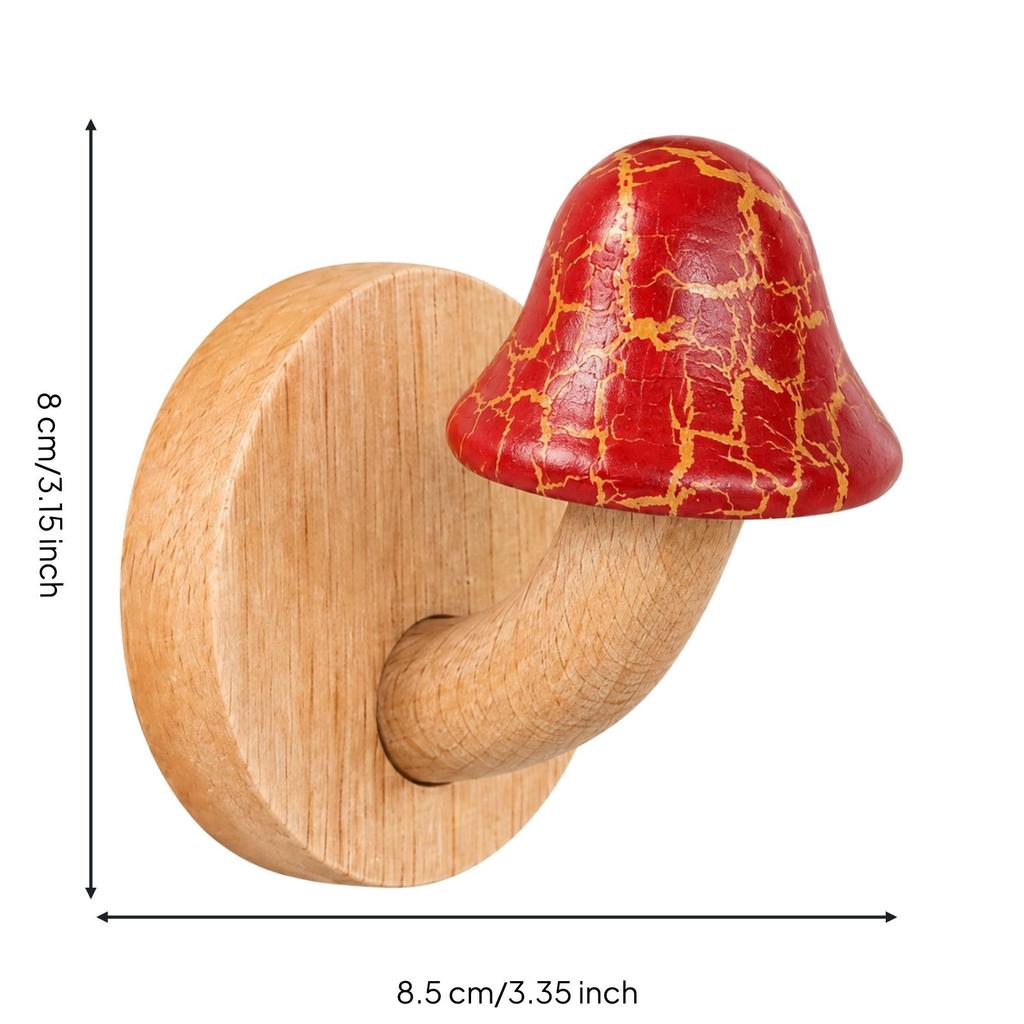 Wooden Mushroom Hook with Backplate Nature-Themed Crackle-Finish Wall