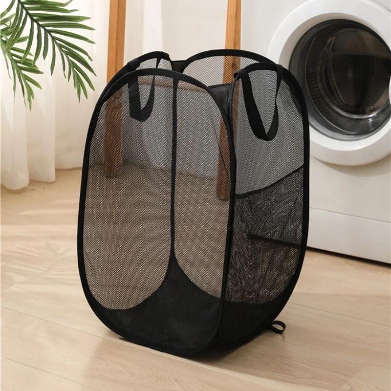 

Dirty Clothes Basket Dirty Laundry Basket Skeleton Ventilated Foldable Easy Storage Portable Large Capacity Storage Basket 1pcs чорний