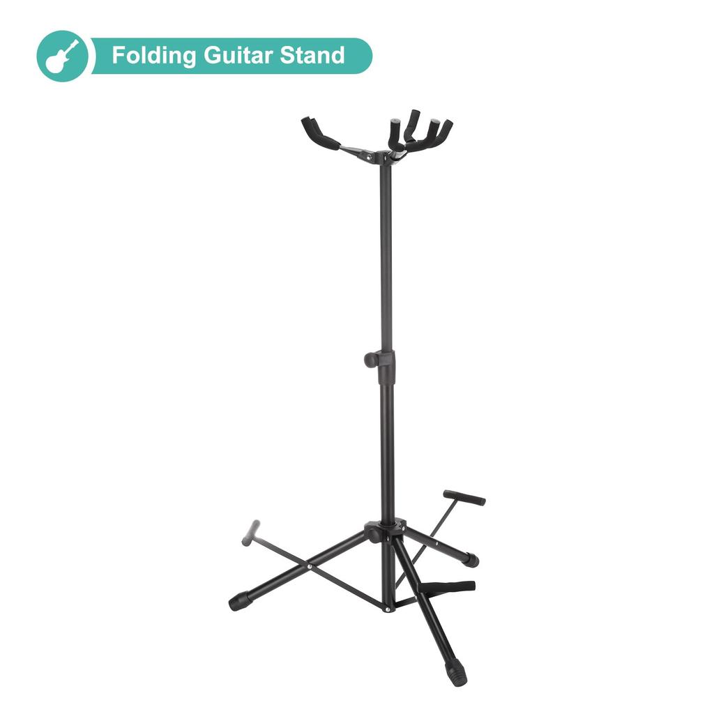 uxcell Triple Guitar Adjustable Stand for and Bass Folding Black Stand, Floor-Mounted, Multi-Guitar Electric, Acoustic, Guitars, Tripod,