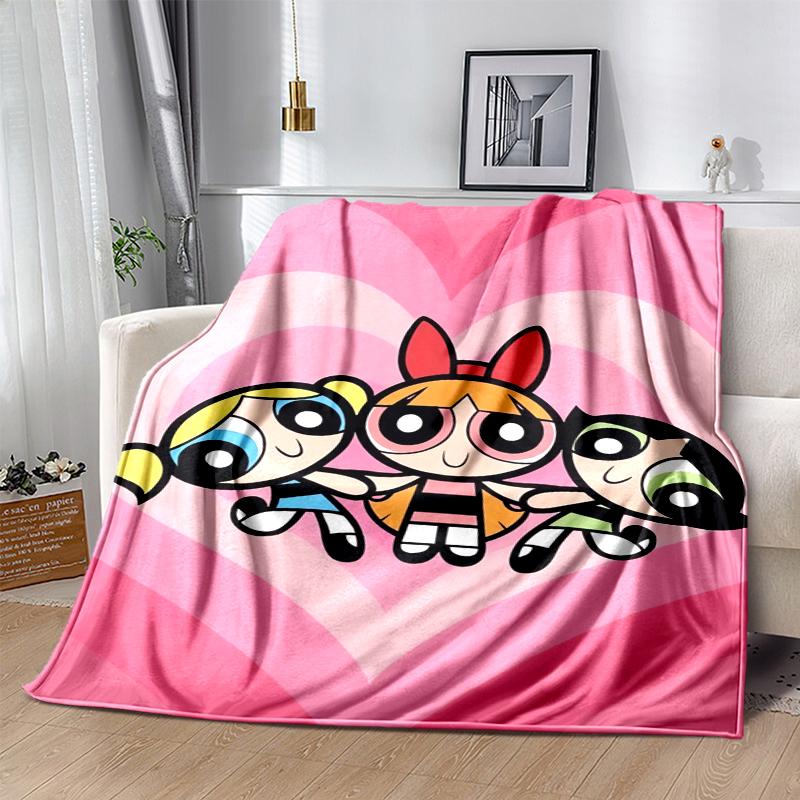 Powerpuff Flannel Blanket Soft Warm All-Season Throw, Design for Camping, Car Travel, Hiking Sofa, Bed, Office Perfect Gift for Parties