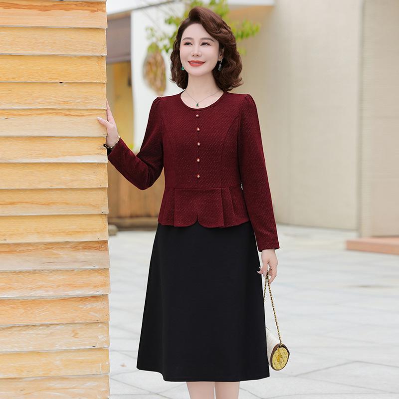 

Элегантное платье с длинным рукавом, имитирующее двойку, для стильных женщин среднего возраста 2XL