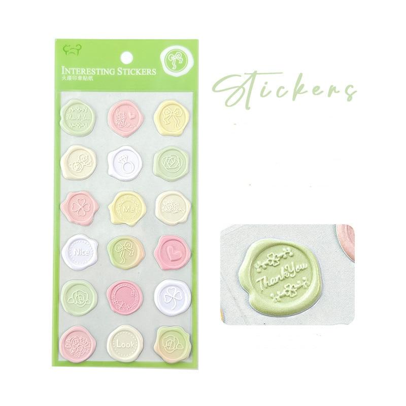 18pcs/20pcs Bag Wax Seals Stamp Sticker for Kid Vintage European Style Candy Color Sticker for Children DIY Decroative Scrapbook