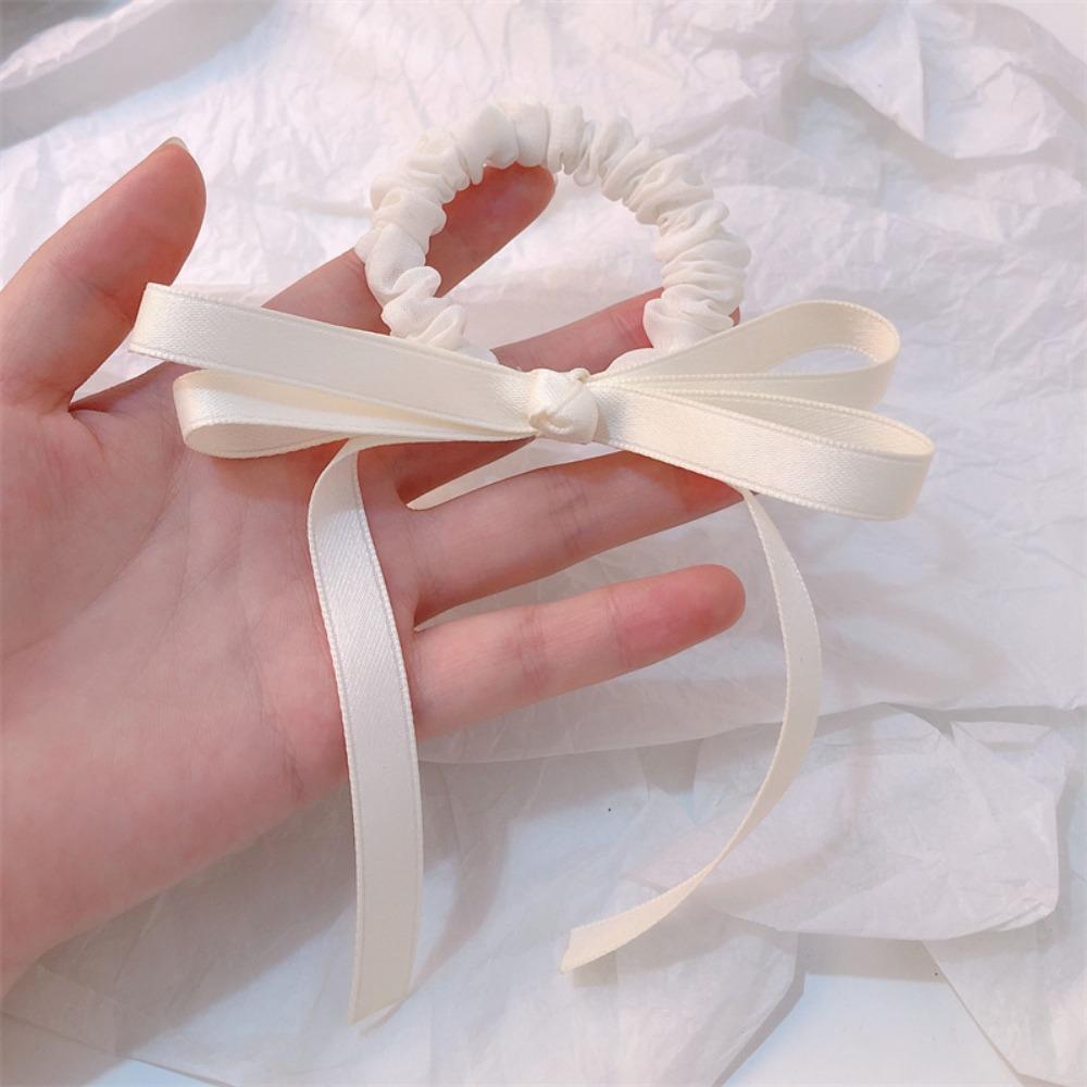 

High Elasticity Ribbon Bow Headband Bow Design Ribbon Material Ponytail Hairband Elastic Band Streamer Style Hair Accessories бежевый