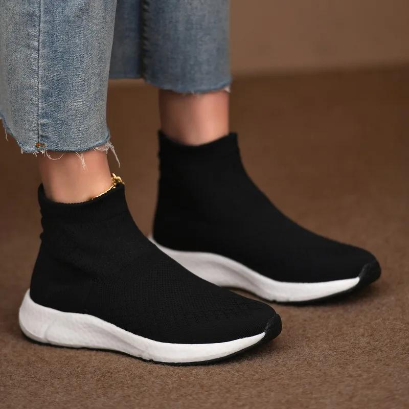 Módní dámské ležérní sportovní boty Jaro Nové Kulatá špička Pletené Prodyšné Nazouvací Měkká podrážka Protiskluzové Jednoduché boty