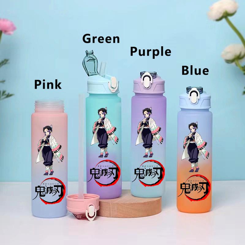 750ML Demon Slayer Cartoon Plastic Gradient Water Cup Portable Leak Proof Water Bottle Student Outdoor Sports Travel Water Cup