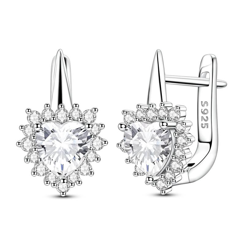 Original 925 Silver Earrings Sparkling Minimalist Heart Hoop Earrings For Women Female Party Fine Earring Jewelry Gifts