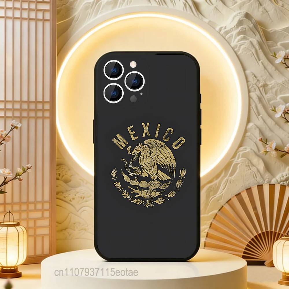 Mexico National Emblem Flag Phone Case For iPhone 17,16,15,14,13,12,11,Pro,Max,Plus,E,Air,Mini Protective Black Cover