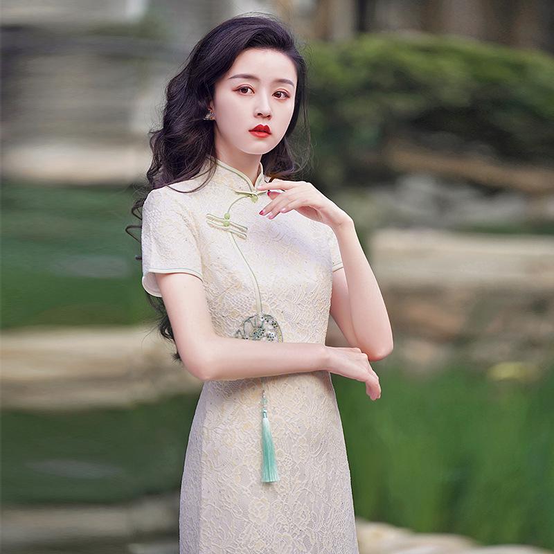 2026 New A-line Lace Short Qipao Dress - Trendy Young Fashion Style