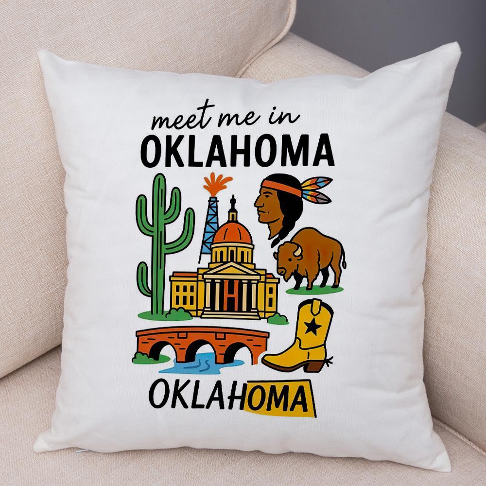 North Carolina Design Pillowcase Double Print Oklahoma Theme Cushion Cover Soft Plush North Dakota Style Pillowcase for Sofa