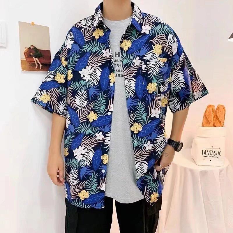 Seaside Shirts Men Short-sleeved Casual Shirts Beach Vacation Fashion  Loose Floral Casual Tops