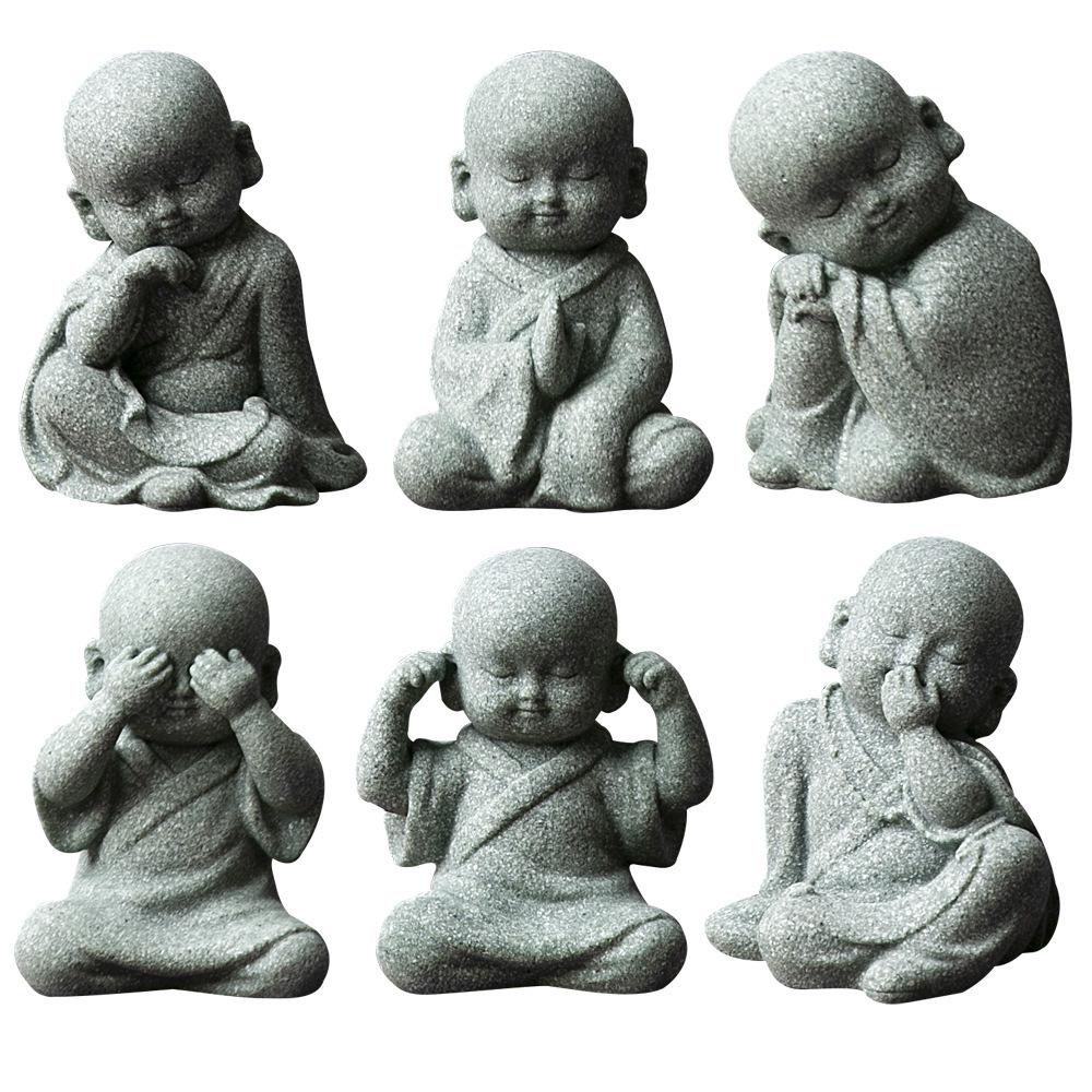 Green Sandstone Little Monk Zen Ornaments - Desktop Rockery Bonsai for Tea Table or Living Room.