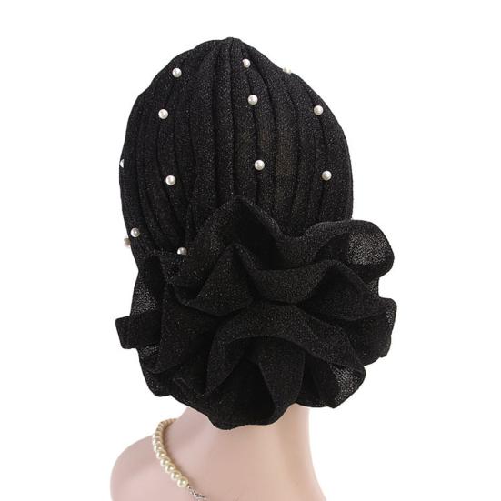 Fashion Faux Pearl Decor Big Flower Women Elastic Hat Soft Head Wrap Cap Gifts