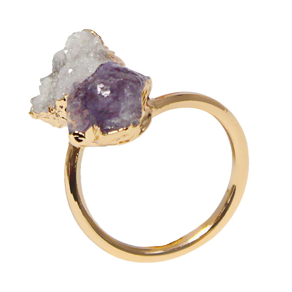 Handmade Crystal Cluster Rings Finger Jewelry Adjustable Size Rings Unique Druzy Stone Open Rings Fashionable Ornament