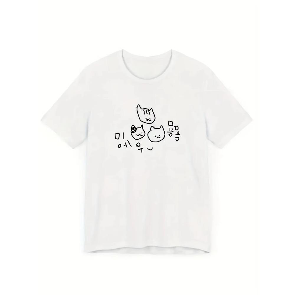 

Cute Cartoon Cat Print Shortsleeved Tshirt with Korean Text Comfortable Street Style Outfit Women Clothing Graphic T Shirts 4XL