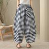DIMANAF 2026 Summer New Plus Size Women Long Pants Vintage Printing Loose Casual Elastic Waist Lady Bottoms Black Plaid