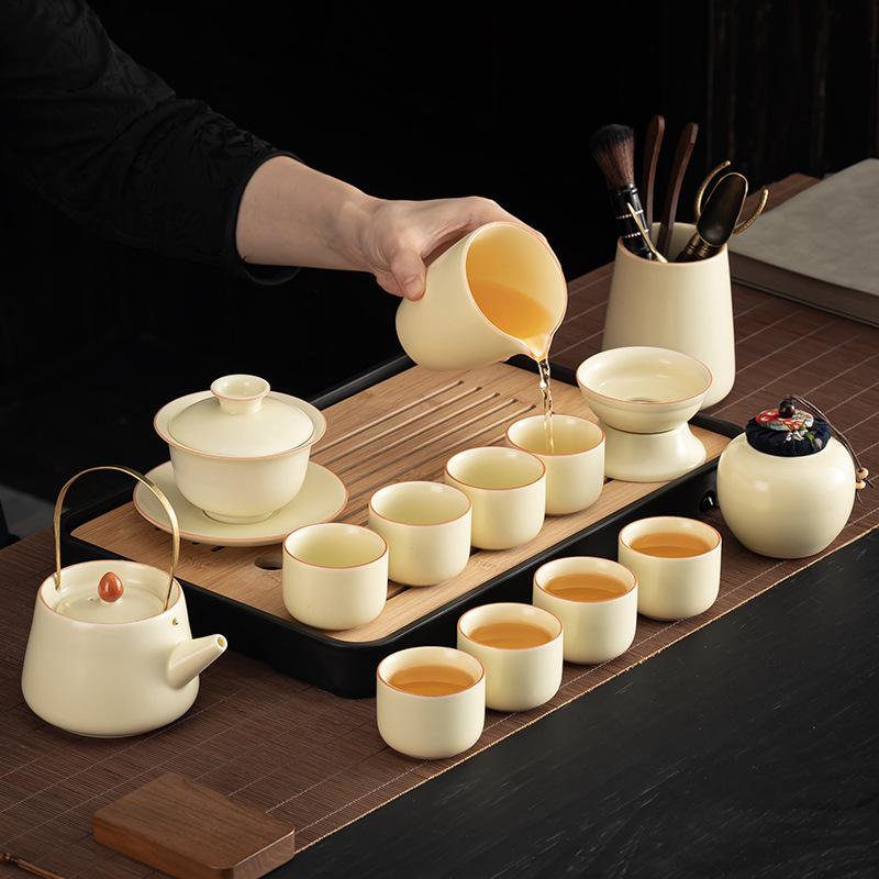 Huang Ru Kiln Kung Fu Tea Set 1011 New Home Office High-end Brewing Teapot Cover Bowl Teacup Complete Set