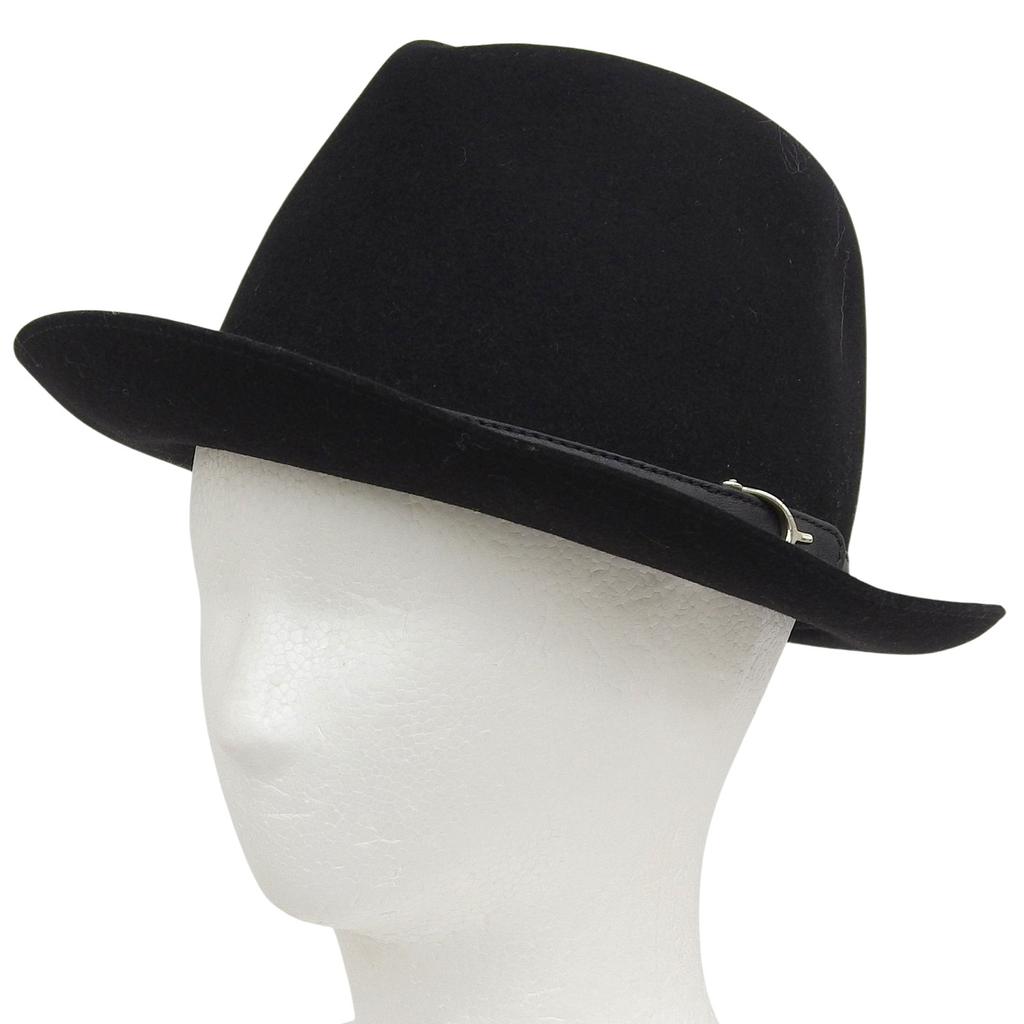 Excellent GUCCI hat 100% Felt Leather Foldover black Rabbit mens M Used