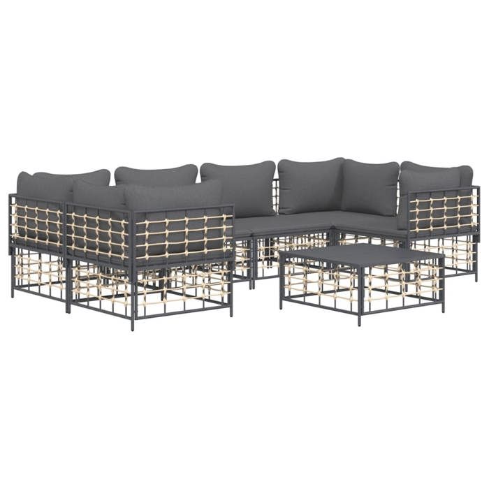 VidaXL Salon de jardin 7 pcs avec coussins anthracite résine tressée, ensemble de salon, ensemble de salon d'extérieur, 3186799