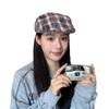 Retro Plaid Forward Hat Women's Autumn New Big Head Circumference Duckbill Hat Showing Face Small Beret Tide