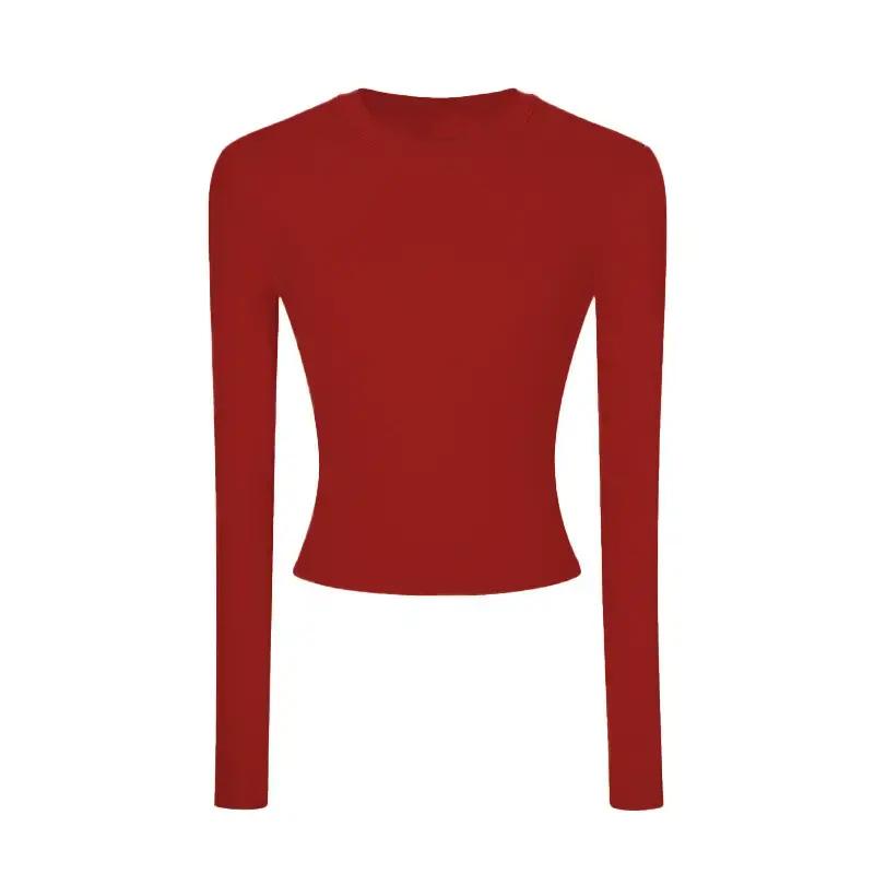 Women's Slim-Fit Long-Sleeve Top - High-End Round Neck Tee for Spring/Autumn