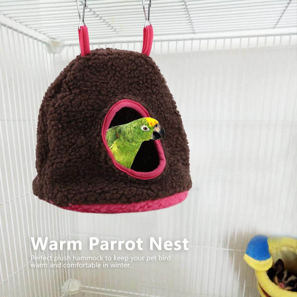 Parrot Nest Berber Fleece Warm Plush Hammock Hanging Swing Bed Cave for Pet Bird Dark Brown