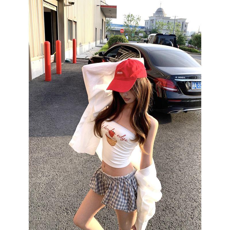 Kumikumi Pure Desire Sexy Print Tube Top Vest Women's Clothing Summer Sleeveless Short Sexy White Liner Tops
