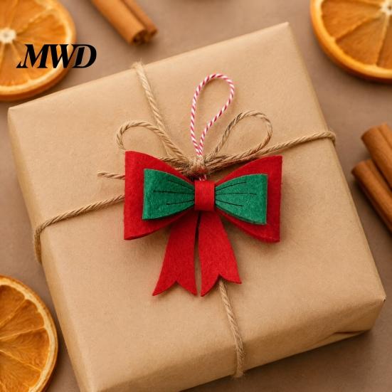 Indoor Tree Hanging Decor Christmas Bow Ornament, Red Green Boot Bowknot Pendant, Xmas Festive Window Handle Felt Decoration for Holiday Home