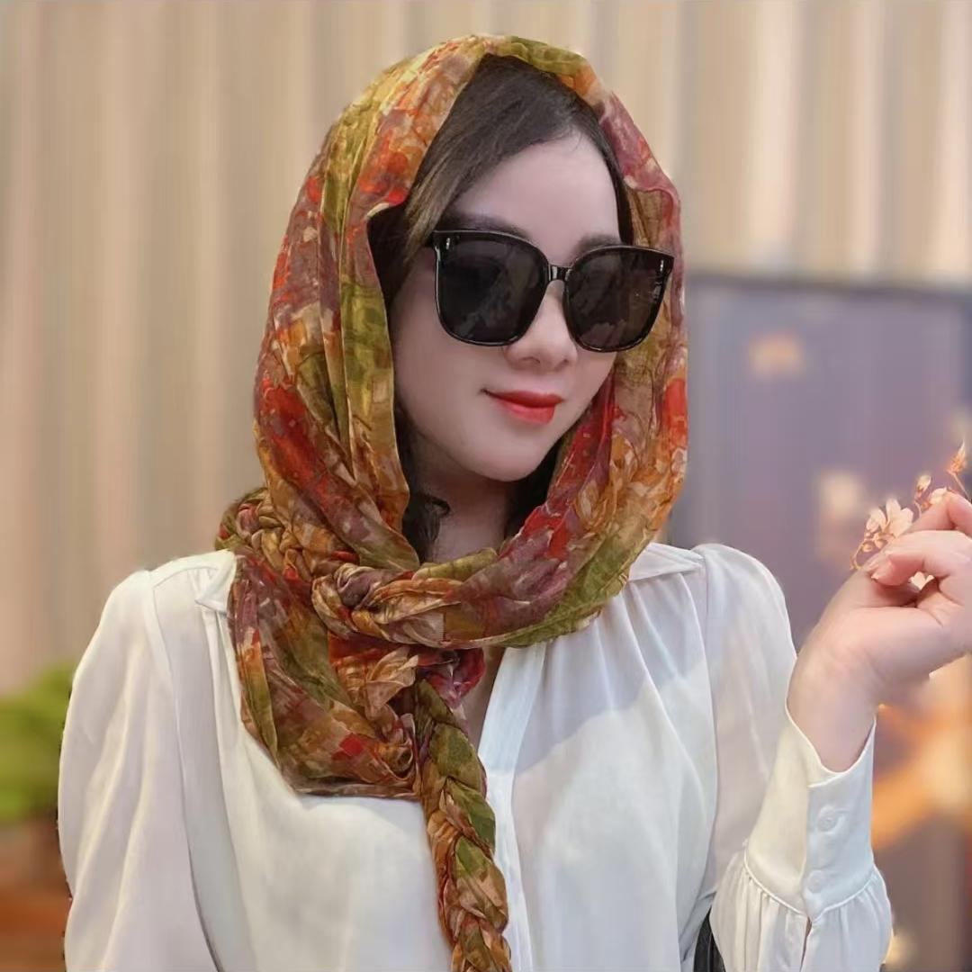 

Silk Braided Scarf: Summer Sun Protection, Stylish Travel Shawl, Versatile & Fashionable Headscarf