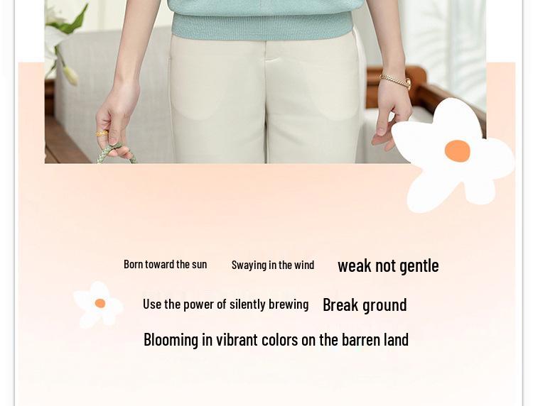 Stylish Ice Silk Knit Half-Sleeve T-shirt for Middle-Aged and Elderly Women