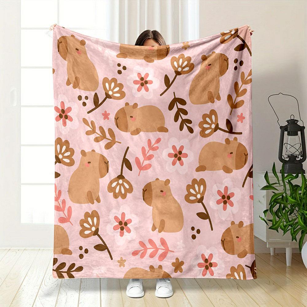 Cute Capybara and Floral Pattern print blanket soft and cozy perfect for the living room bed sofa or a nap,gift