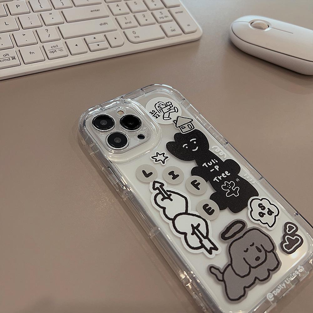 Graffiti Ins Karikatür Koruyucu Kabuk Iphone 11 12 13 Promax 14 Pro Max Sevimli Köpek Lale Çiçek Güzel Darbeye Dayanıklı Telefon Kılıfı