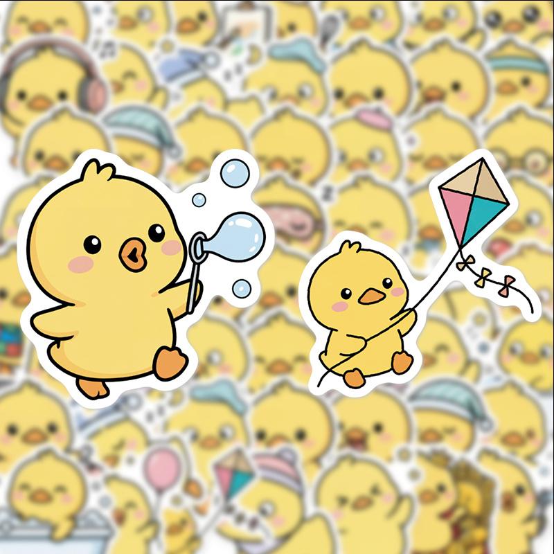 50pcs Cute Little Yellow Duck Doodle Stickers Tablet And Laptop Stickers Phone Decorations Birthday Gift Box Stickers for Pads