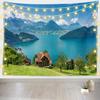 Berge See Wandteppich Grüne Alpen und Vierwaldstättersee Schweiz Naturlandschaft Wandbehang Teppich für Europareise Hochzeit