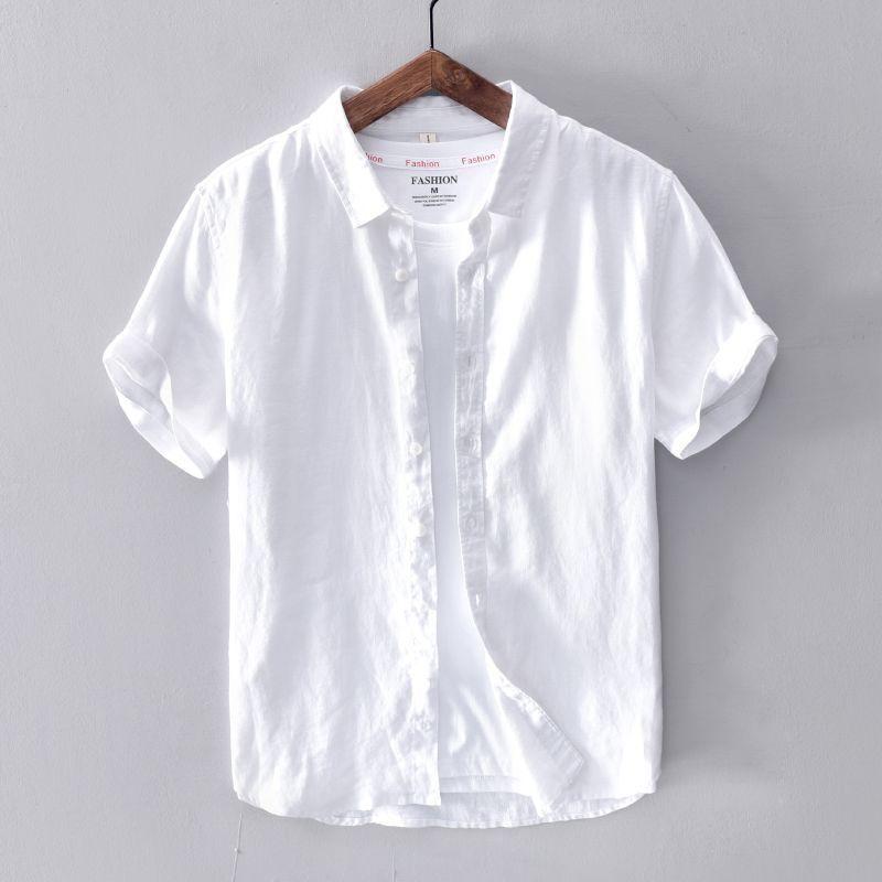 Japanese Style Casual Shirt Young Thin Breathable Loose Short Sleeve Linen Cotton Linen Shirt Summer Men's Standard Fit Short