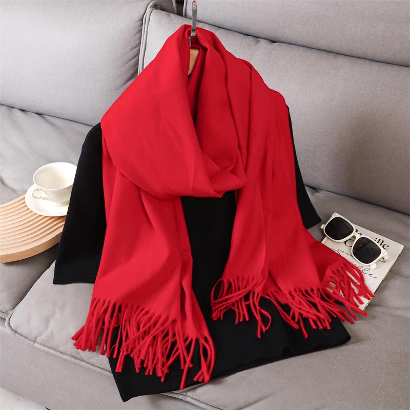 Fashion Luxury Solid Women Winter Scarf Warm Thicken Cashmere Shawl Outdoor Tassels Pashmina Lady Wrap Windproof Scarves