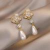 Camellia Pearl Stud Earrings: Elegant French Style with S925 Silver Needle and Long Tassel Pendant
