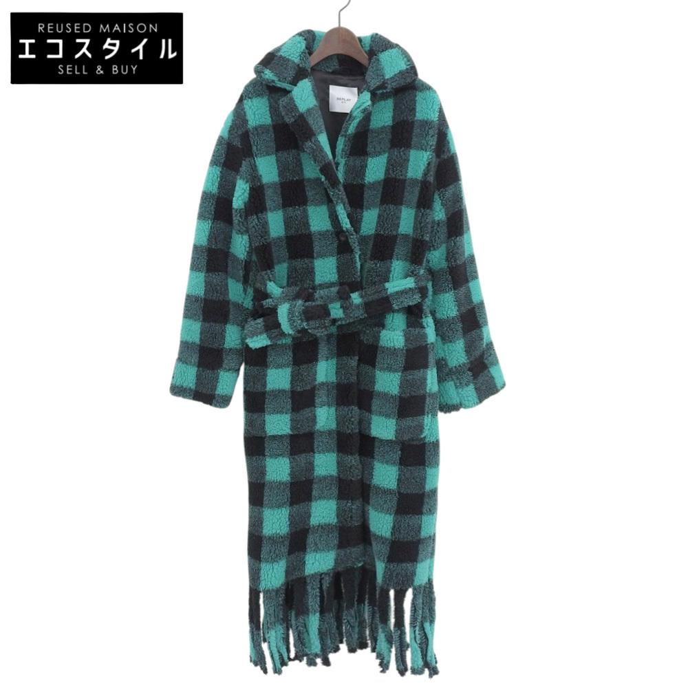 Replay Boa fringe coat for women in green and black, XXS coat XXS Green / blackUsed