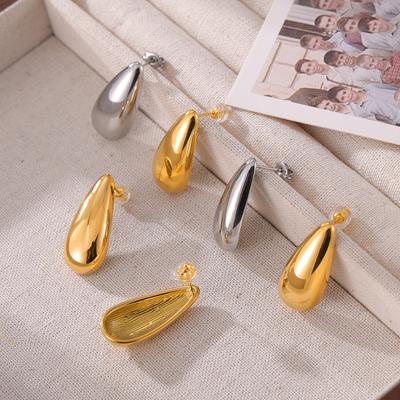 French Cold Wind Melon Seeds Titanium Steel Stud Earrings Niche Design Sense Personality Glossy Earrings Women'S Non-Fading Water Drop Earrings